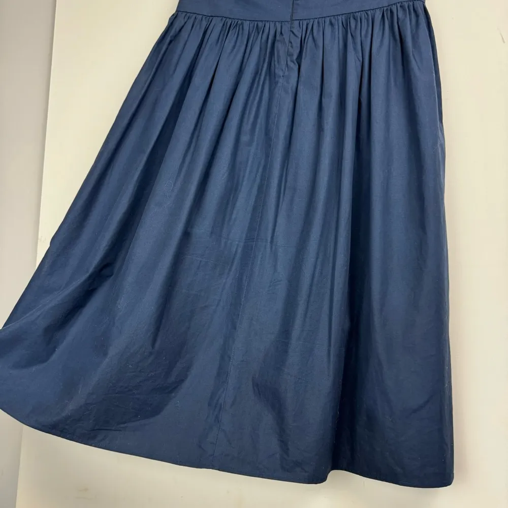 Zara Corset Lace Up Waist Midi Skirt Sz Medium Navy Blue Poplin Cotton - Image 7