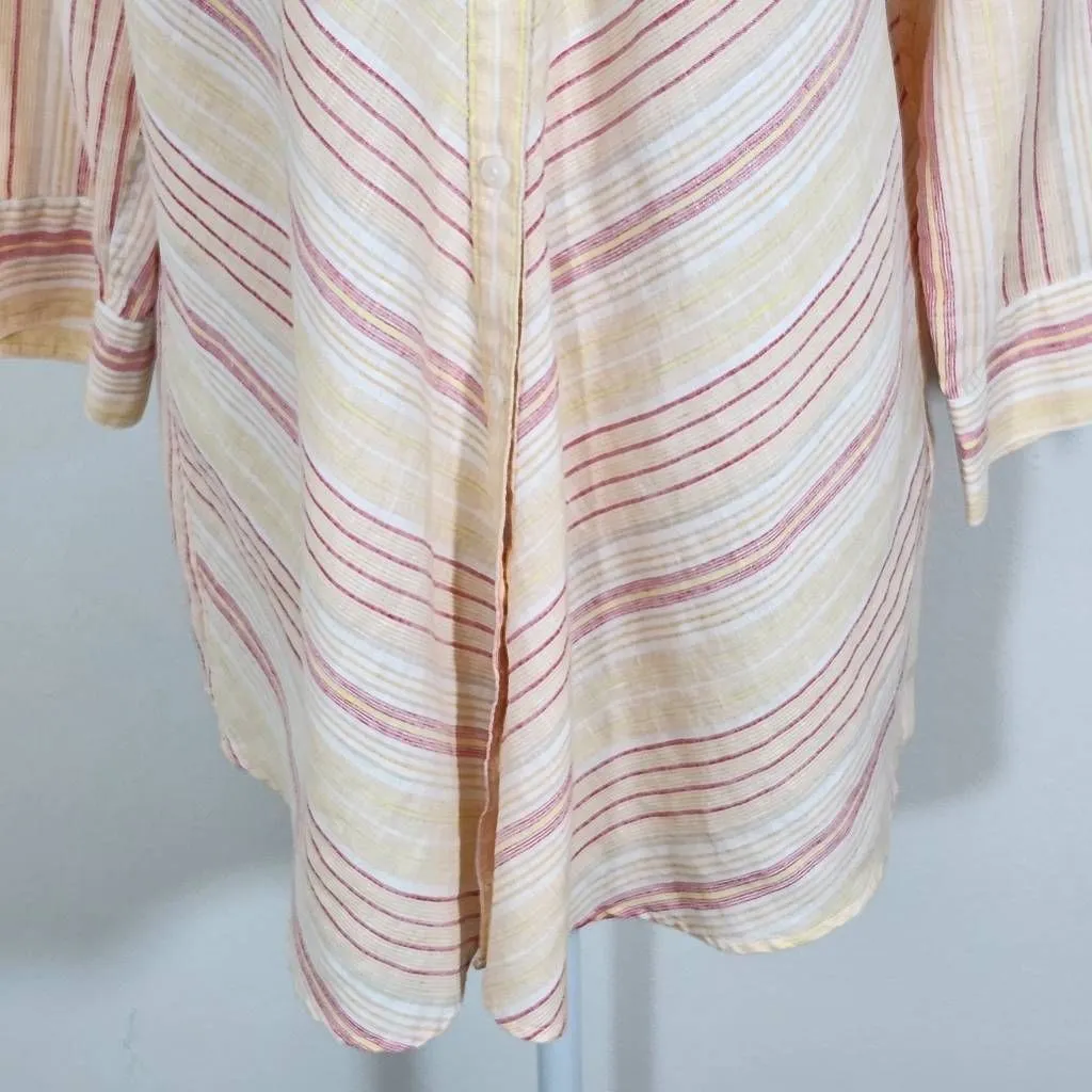 Chico's Yellow and Red Stripe Linen Button-Down Blouse Size Large - Image 4