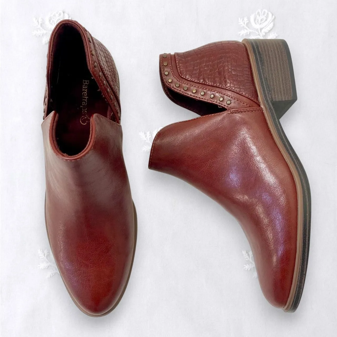 Baretraps Avril Ankle Boot  Western Burgundy Red Croc Studded Booties US 8 NEW - Image 2