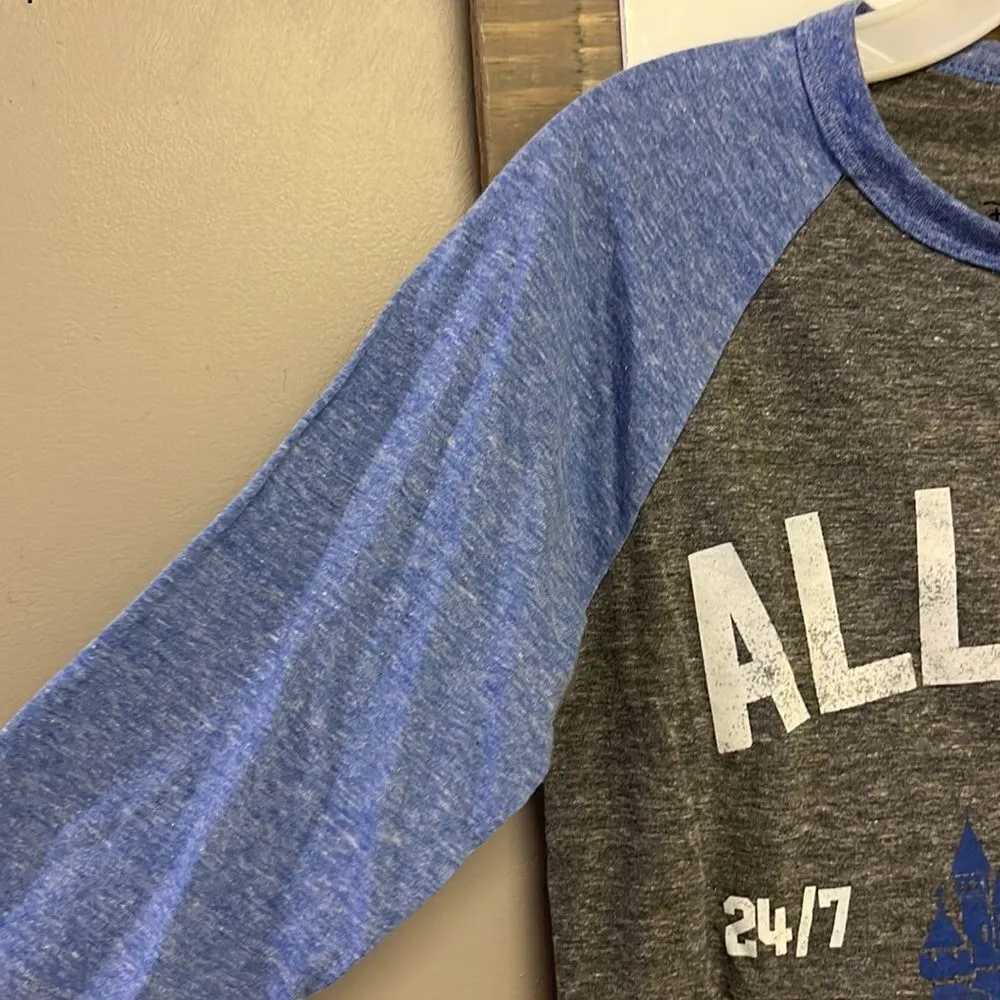 Disney Parks Gray/Blue 3/4 Sleeve Baseball ALL DAY 24/7 365 EVERYDAY Shirt - Image 5