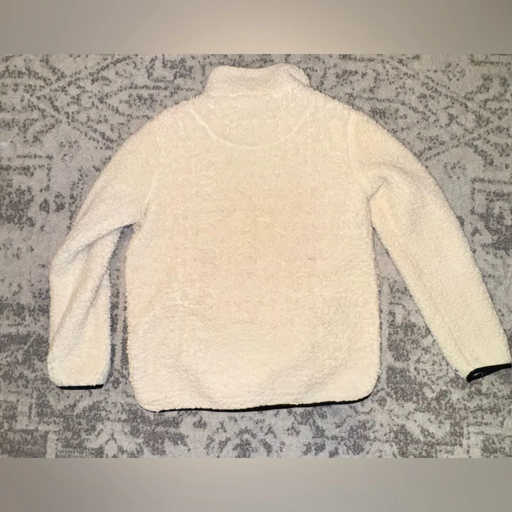 Thread & Supply Wubby Sherpa Quarter Zip Womens Pullover Ivory Black Trim MEDIUM - Image 3