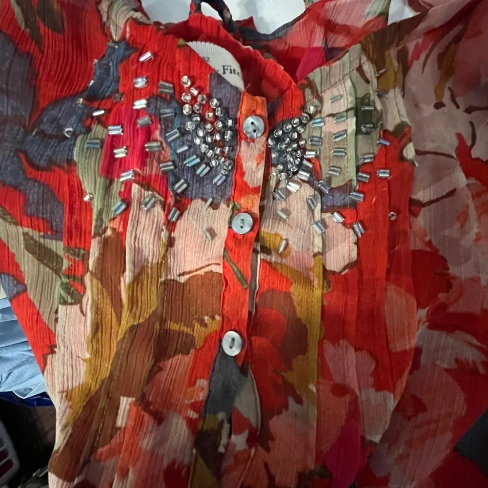 Abercrombie & Fitch Floral Fitted Waist Rope Spaghetti Strap Beaded Tank Top. - Image 8