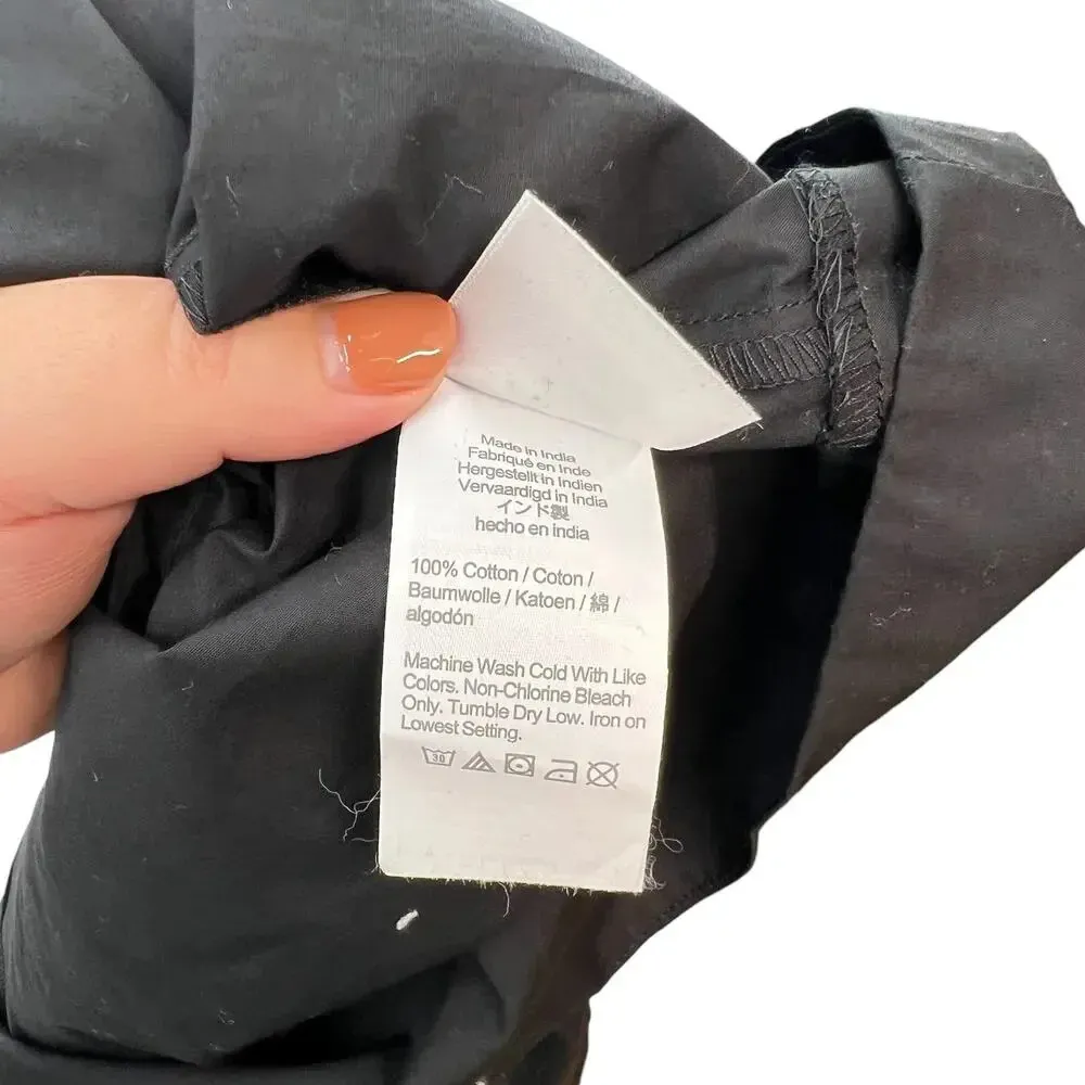 J. Crew Cottage Dress in Black Square Neck‎ Puff Sleeve Button Front Size XL - Image 13