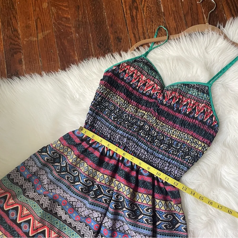 Y2K Colorful Tribal Mini Dress Smocking Bodice Size Medium - Image 4