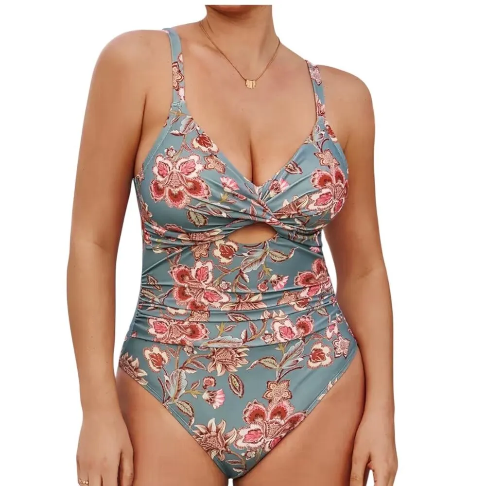 NEW Cupshe SWIMSUIT Womens LG One Piece Tummy Control V Neck Twist Cutout Ruched - Image 12