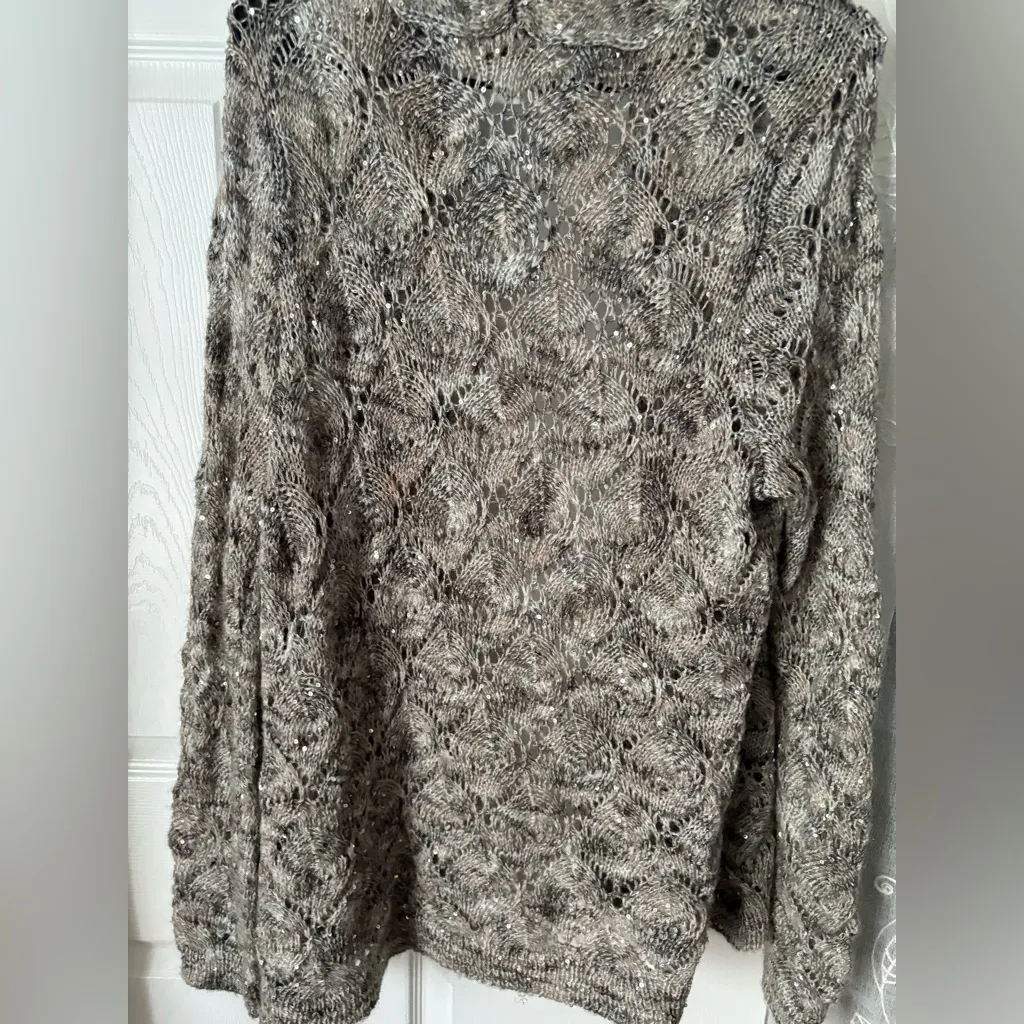 Coldwater Creek Cardigan sequin sz XL Open Front Hip Length Loose Knit 7% mohair - Image 10
