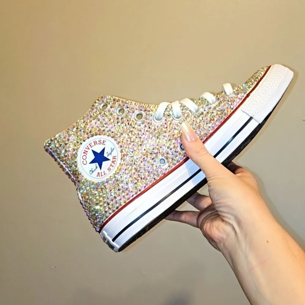 High Top Converse Shoes AB Rhinestones SIZE 9.5 - Image 3