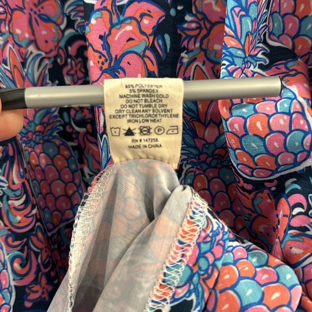 Simply Southern Pink Blue Pineapple Print Cold Shoulder A-Line Dress w/‎ Pockets - Image 5