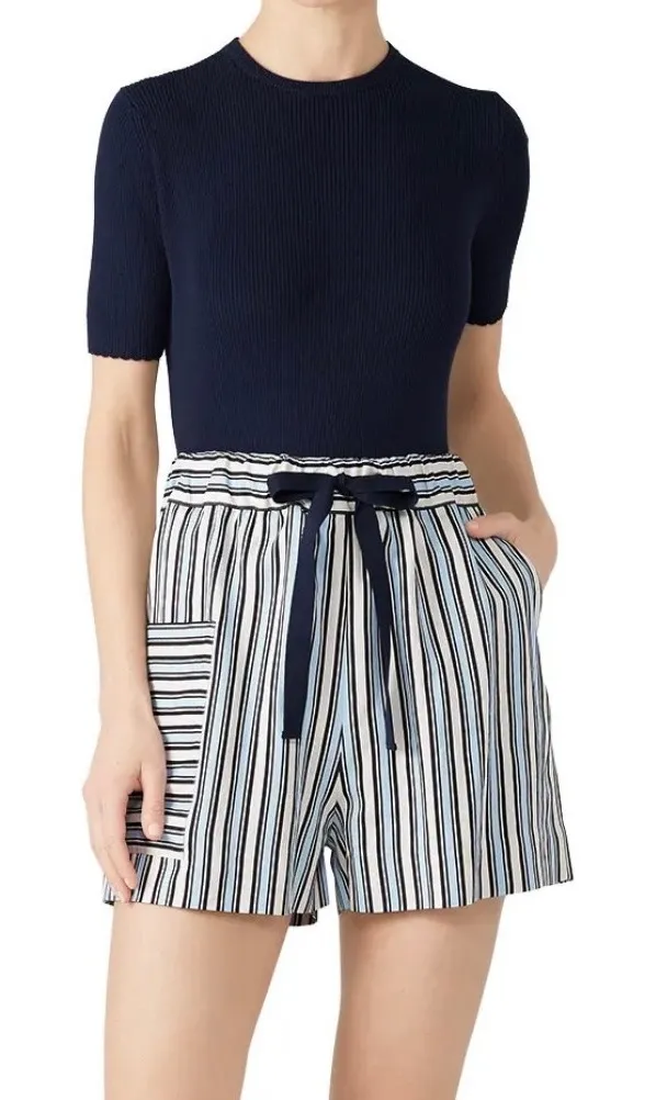 NWOT Chinti & Parker Size 6 Light Blue Cream Navy Midsummer Relaxed Shorts - Image 1