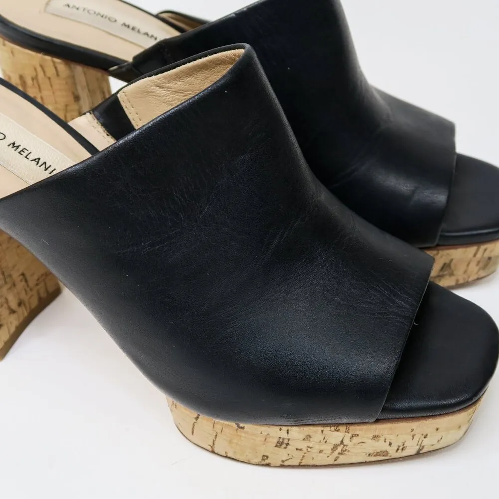Antonio Melani Sarayyaa Black Leather Platform Mules - Image 7