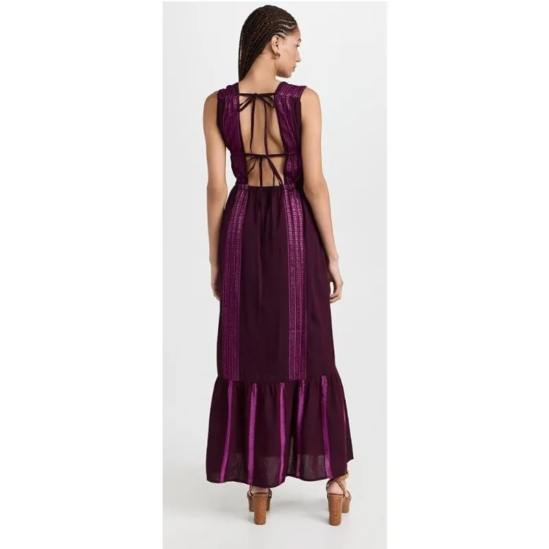 Lemlem Lelisa V-Neck Dress in Jordanos Burgundy - Image 10