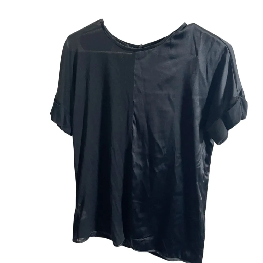 Les Copains Womens Black Satin Short Sleeve Blouse Size 42/ S - Image 2