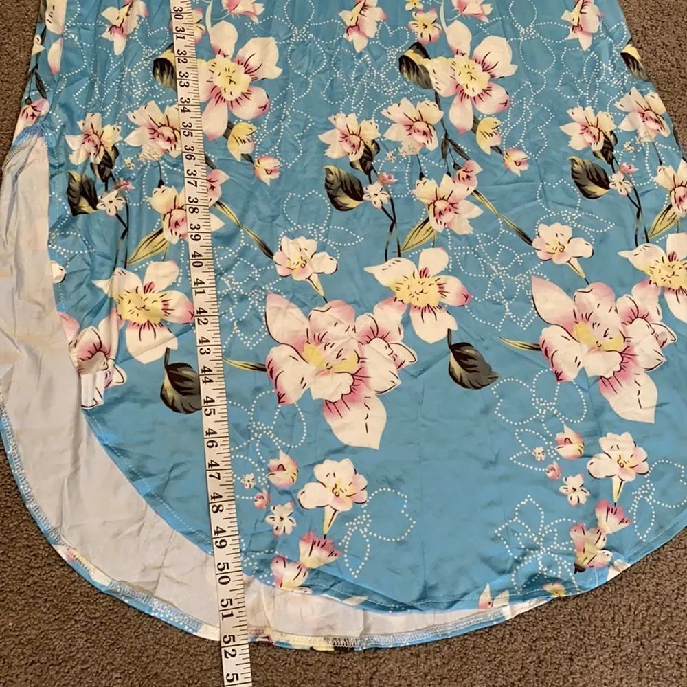 Women’s Casual Long Dress Short Sleeved Floral Print Maxi Large New in Packaging Blue - Image 5
