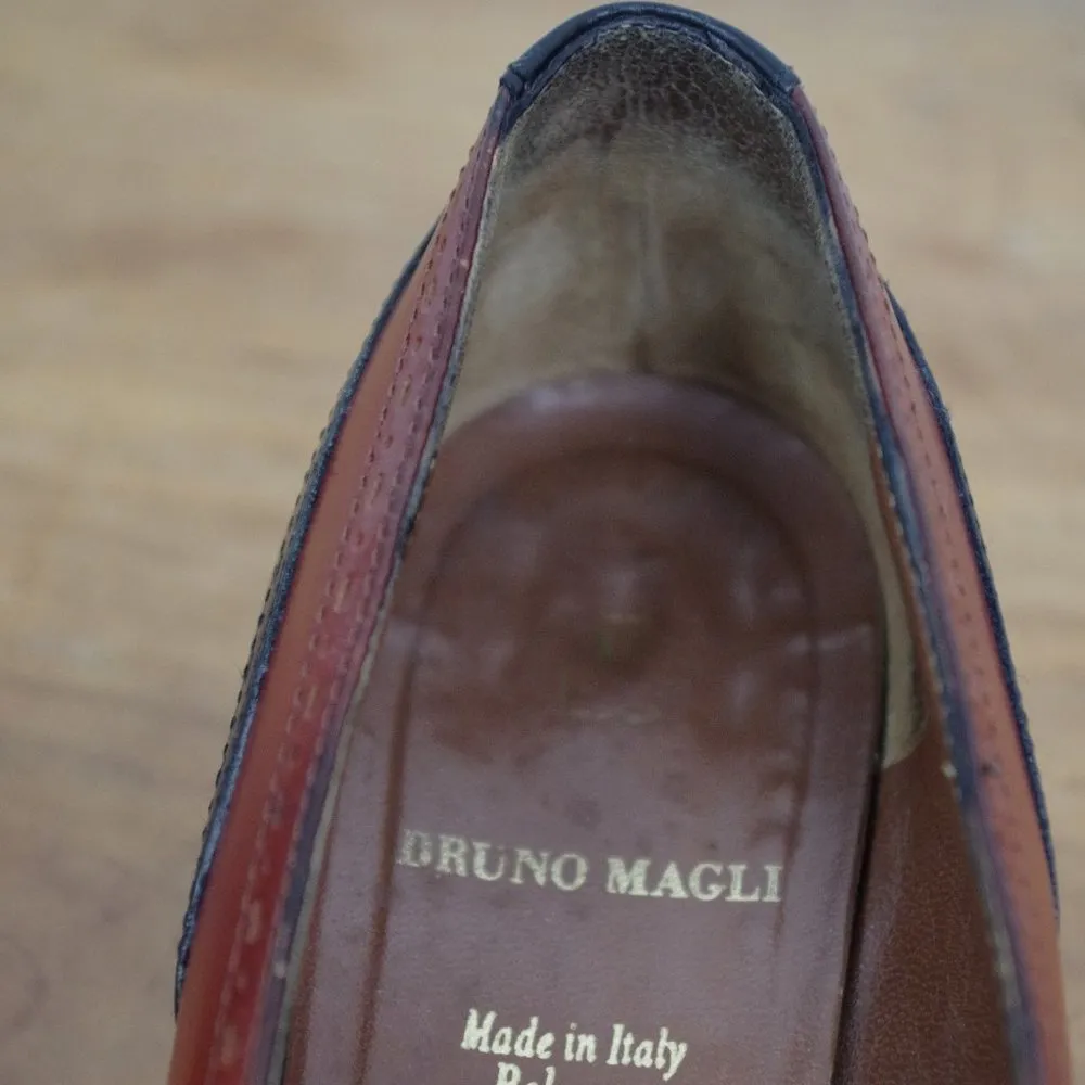 Bruno Magli Italian Made Two Tone Leather Spectator Brogue Heels Size EU 37.5B Black - Image 4