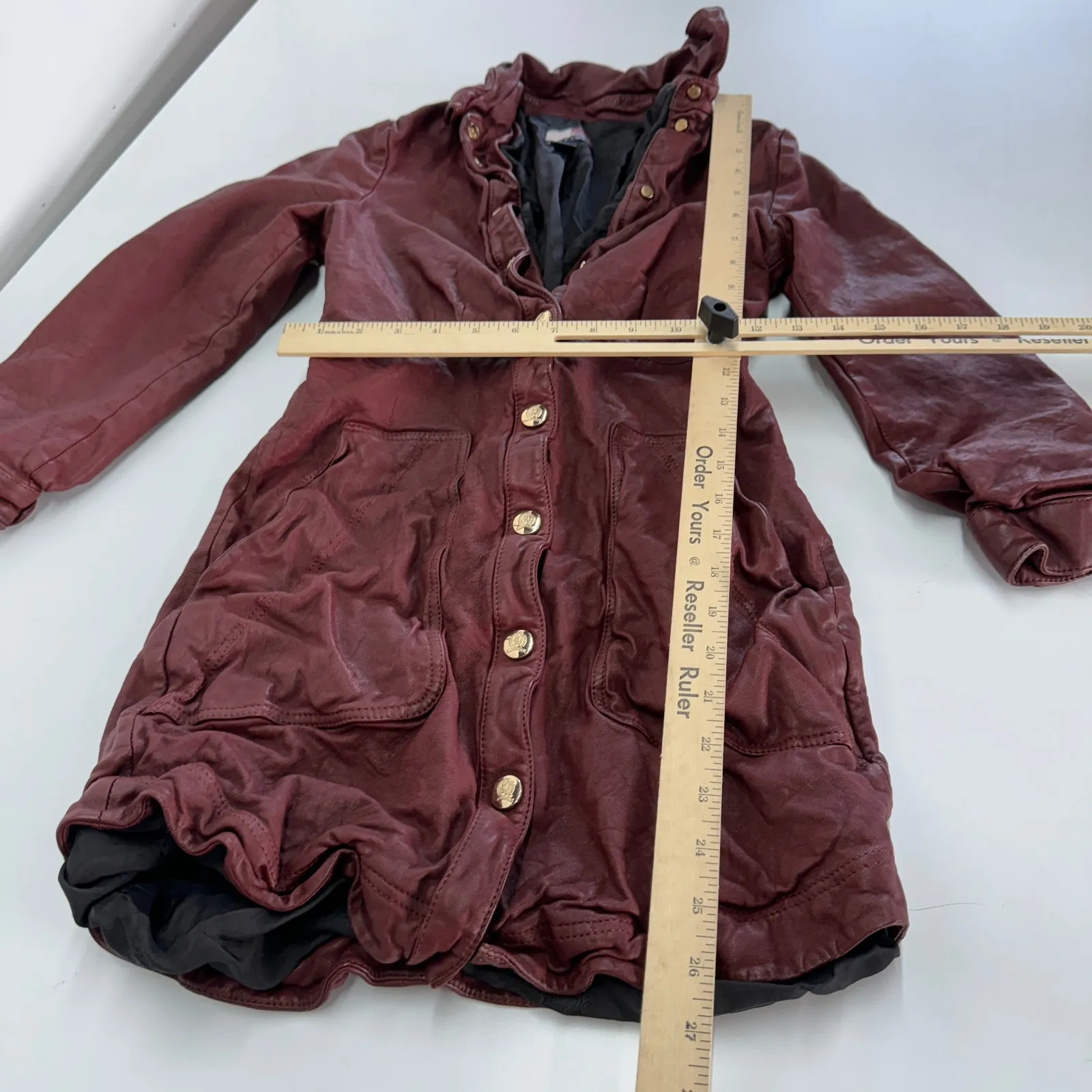 Tommy Hilfiger Dress Womens 34 X‎ Small Red Leather Collared Snap Button Shirt - Image 9