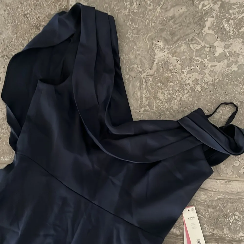 Aqua Asymmetrical Neckline Full-Length Evening Gown in Dark Navy Size 0 NWT $368 - Image 7