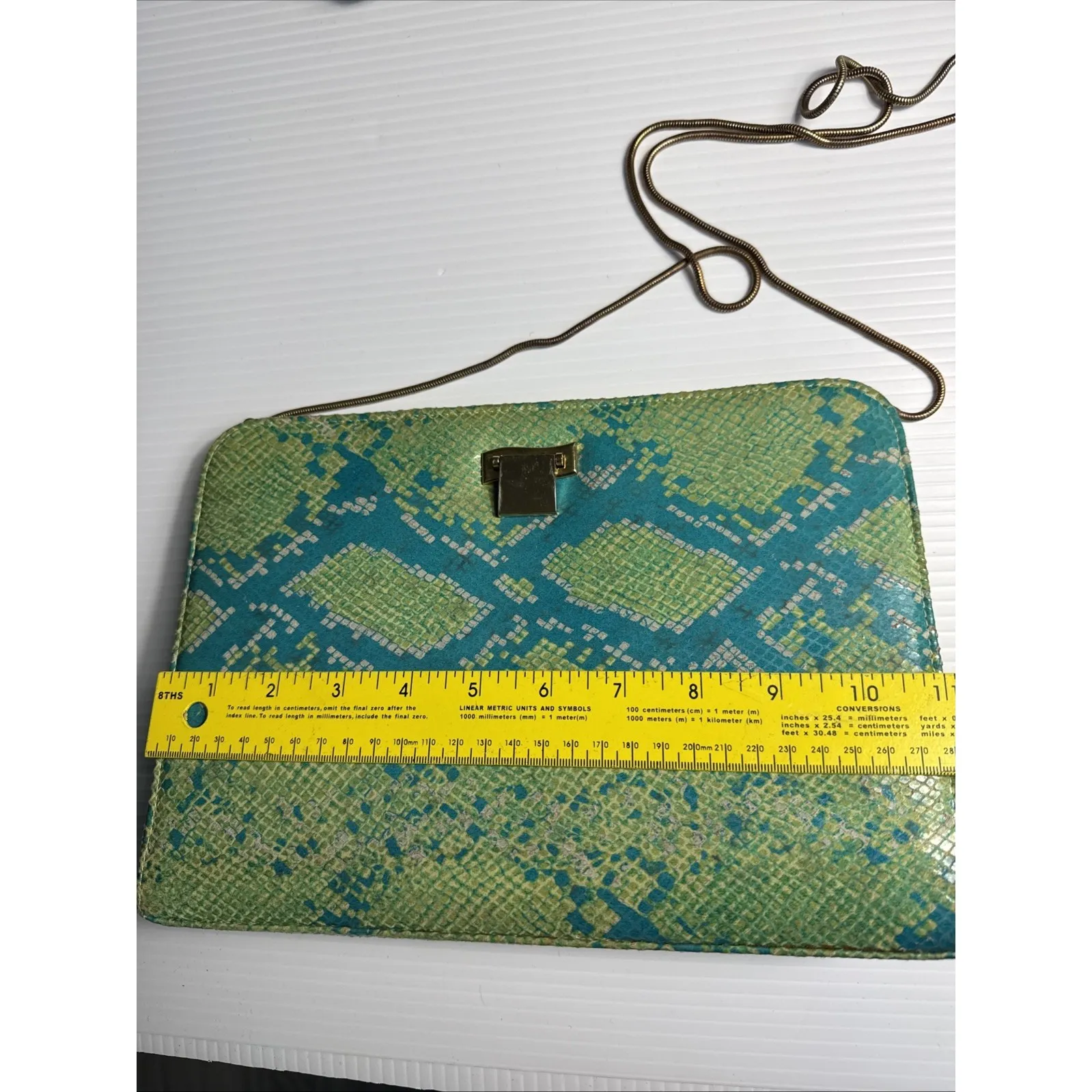 Timothy Hitsman Imatation Snakeskin Handbag W Chain Spain Blue Green - Image 2