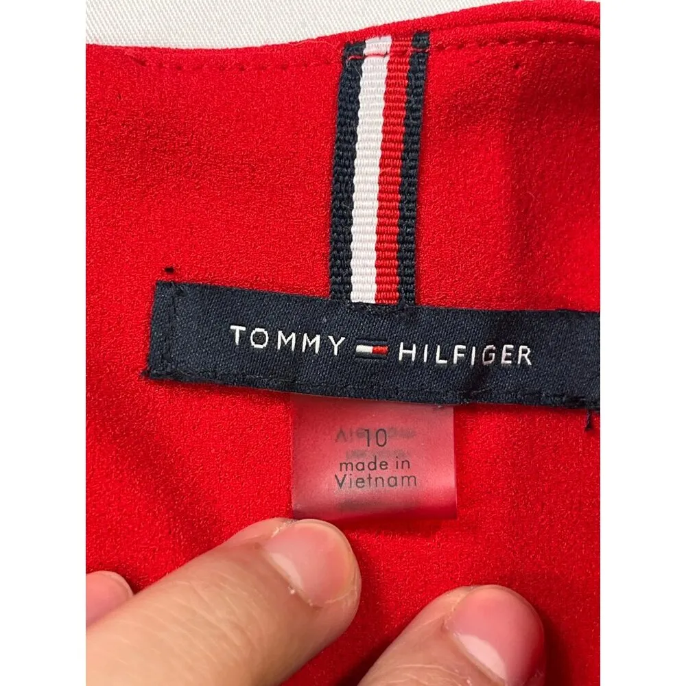 Tommy Hilfiger SKU 7616 Red Midi Dress With Cap Sleeves Size 10 - Image 13