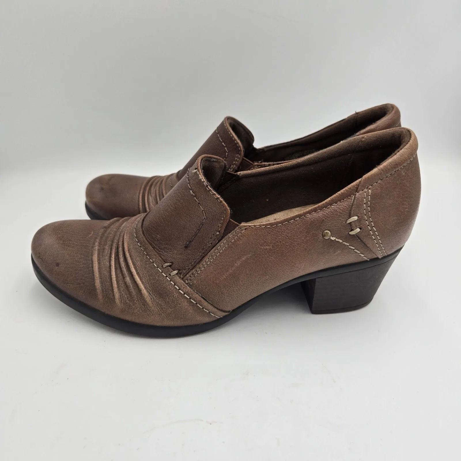 Earth Origins Women Loafers Leather Brown SlipOn Size 9 M Derby Shoes Block Heel - Image 3