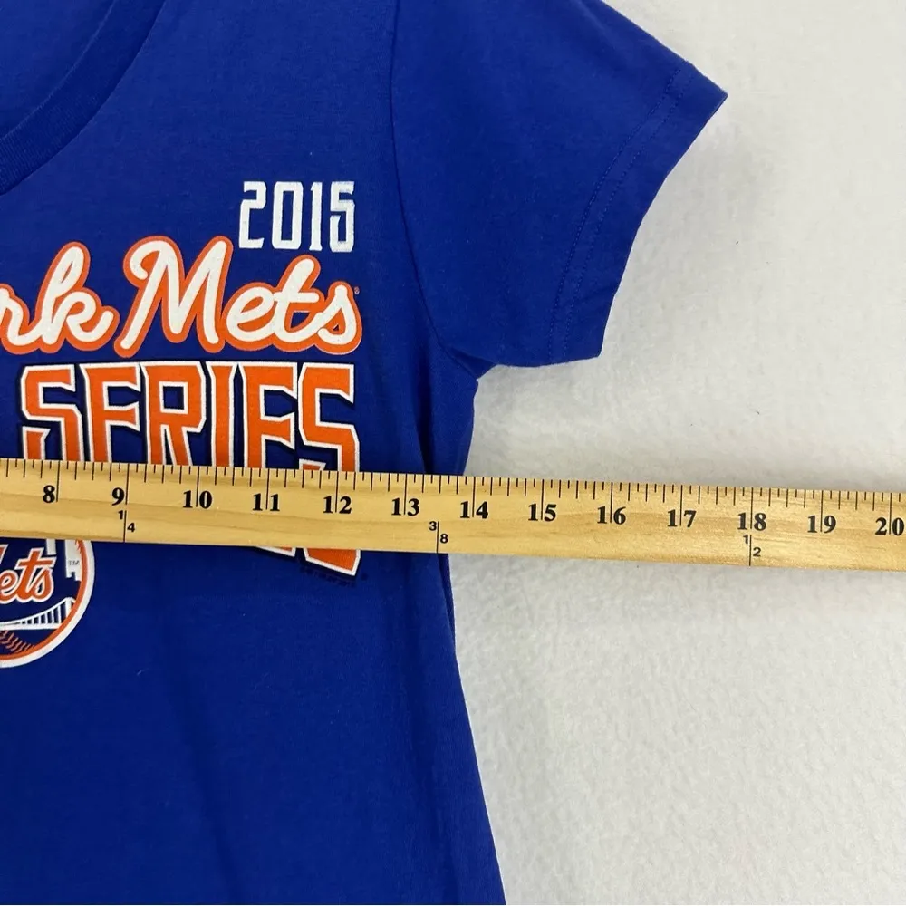 New York Mets World Series 2015 Baseball V Neck Short Sleeve T Shirt Womans M Bl Blue Size M - Image 5