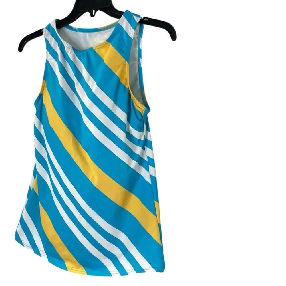LANDS' END Blue and Yellow Size 10 Chlorine Resistant High Neck Tankini Swim Top - Image 5
