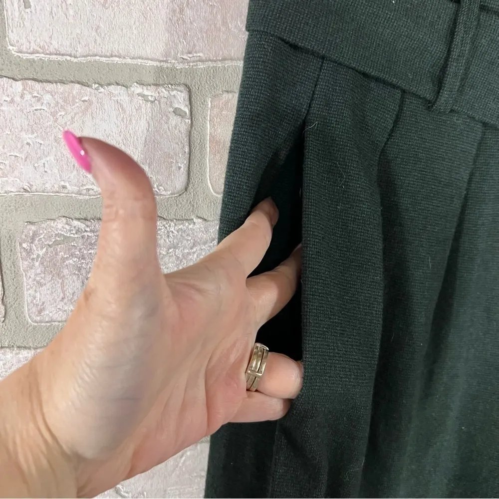 The Korner Emerald Green Belted High Waist Cropped Tapered Leg Trousers Size 4 - Image 5