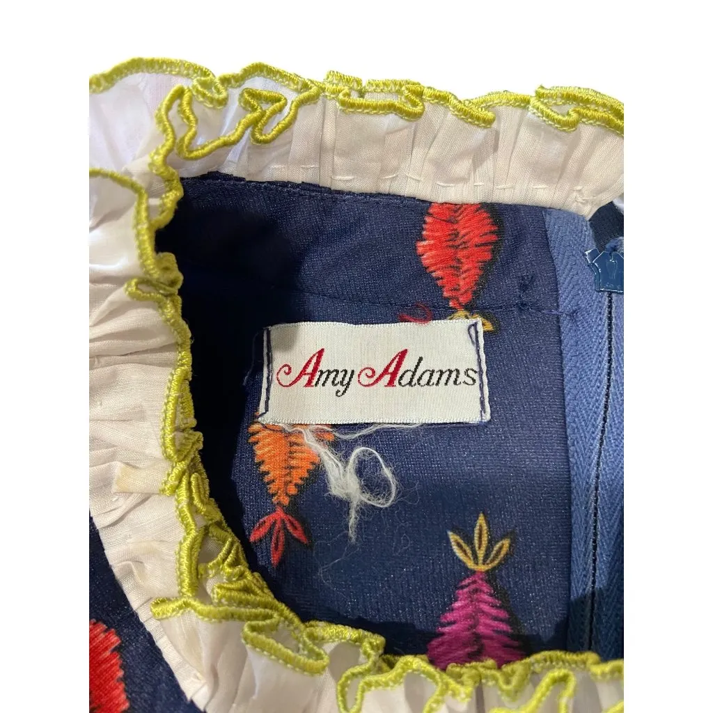 Vintage Amy Adams Vintage Printed Midi Dress Blue Size L 60’s Mid Century Modern Size L - Image 3