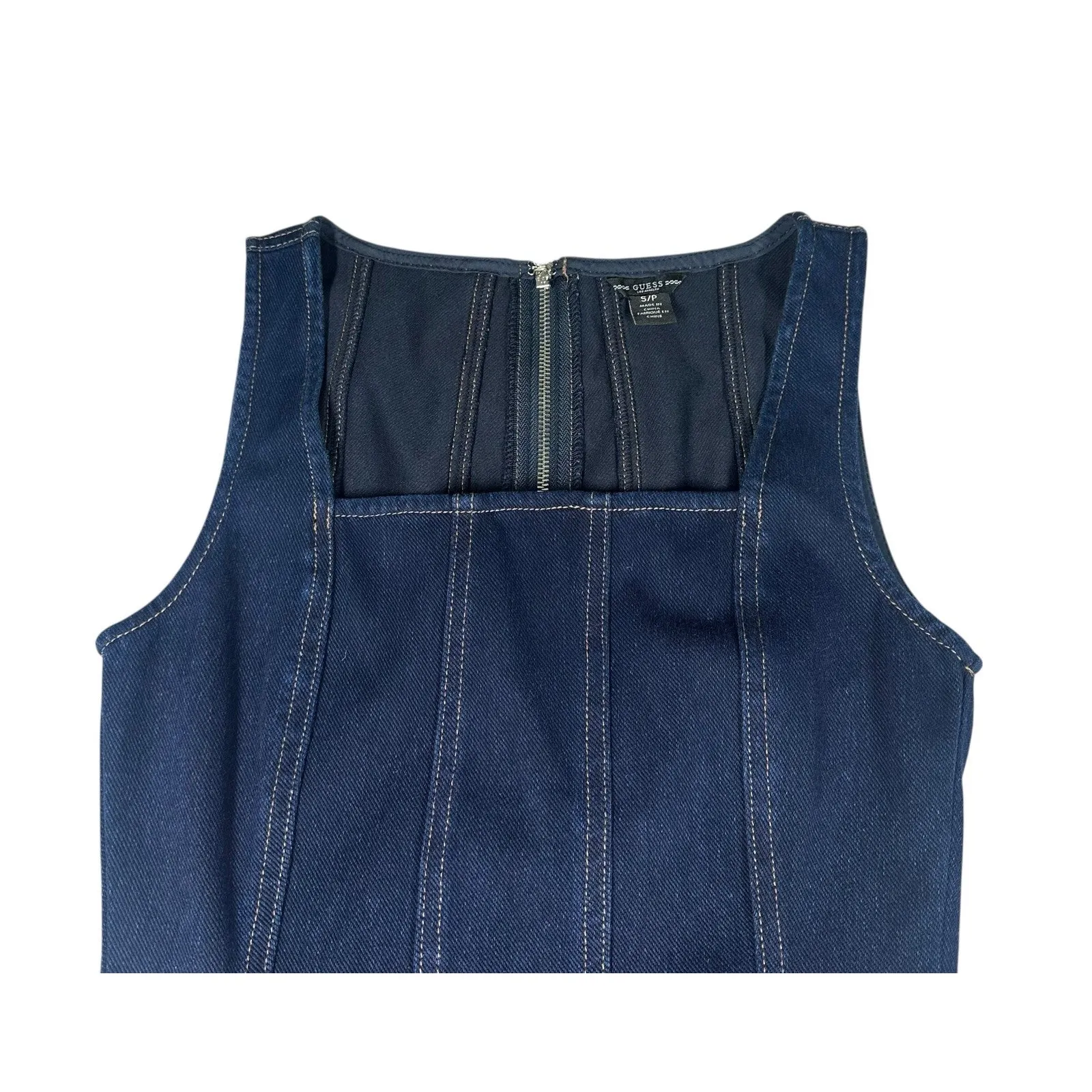 GUESS Full Back Zipper Dark Denim Bodycon Dress Womens Small Fitted Sleeveless - Image 2