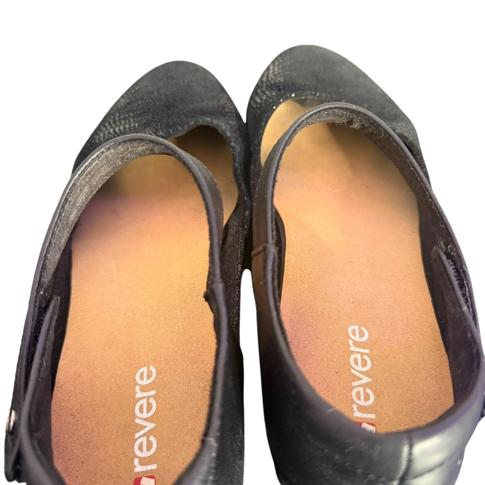 Revere‎ Osaka Mary Jane Comfort Shoes Black Leather Strap Reptile Print 7.5 Wide - Image 10