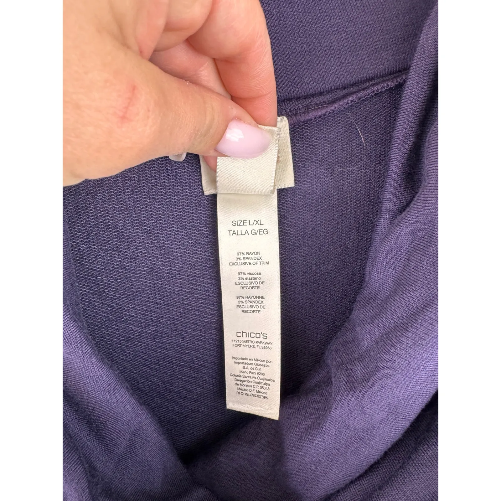 Chicos Purple Cowl Neck Feather Trim Poncho‎ Top L XL Lagenlook Cocktail Luxe - Image 3