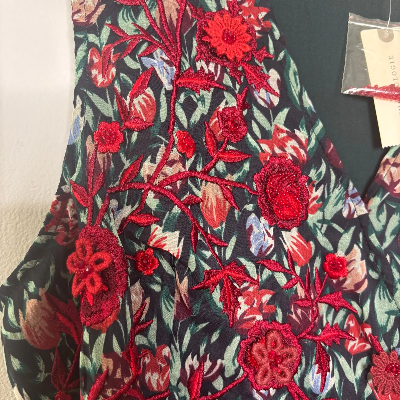 Anthro Ranna Gill Alexandra Floral Sleeveless Embroidered Wrap Maxi Dress Green - Image 10