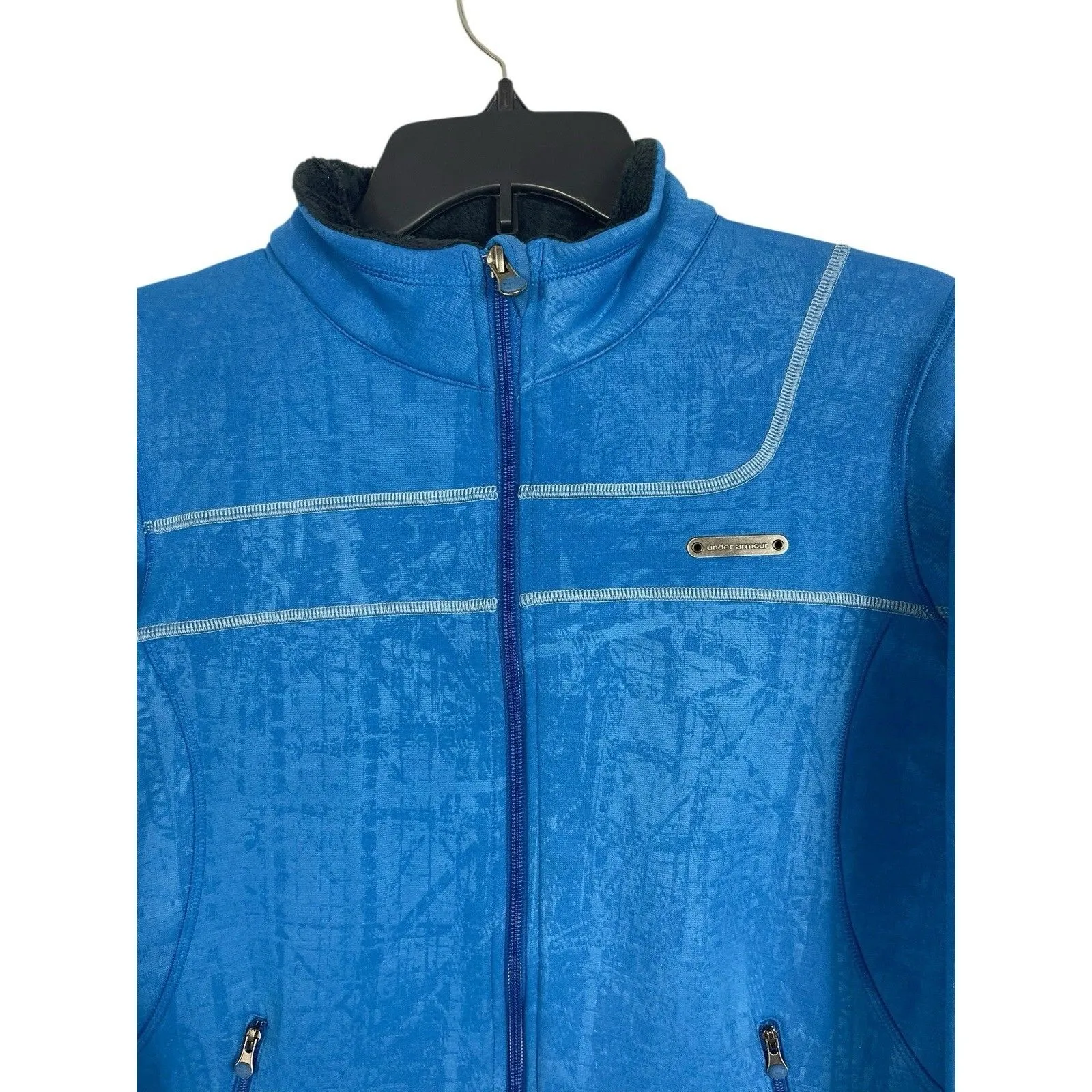 Under Armour Blue Mottled Pattern Running Fleece M Zip Shacket Shirt Jacket - Image 6
