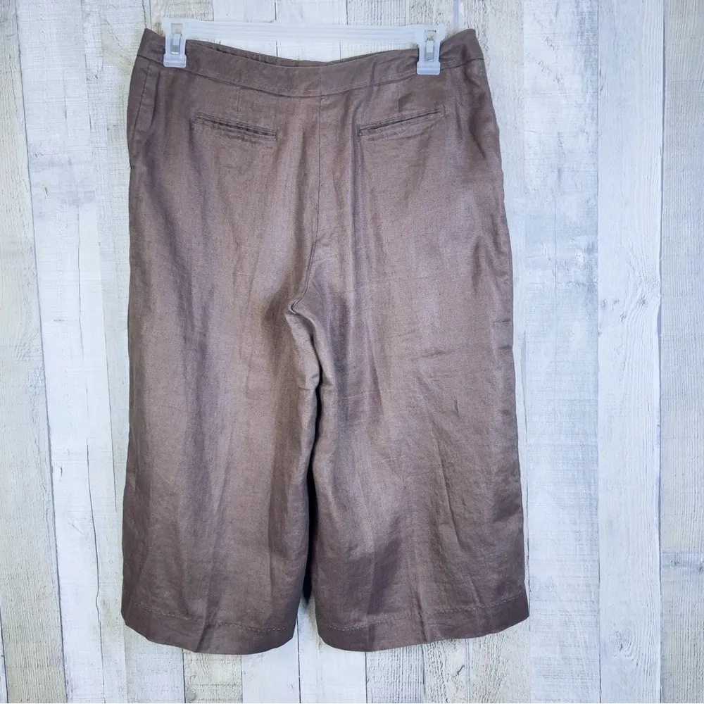 Worthington Size 12 100% Linen Brown Wide Leg Capris w/Front Pockets - Image 2
