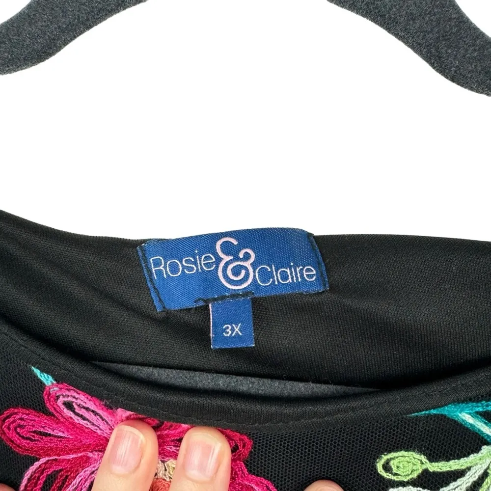 ROSIE & CLAIRE Plus Size 3X Embroidered Mesh Layered‎ Floral Maxi Dress Mariachi Black - Image 5