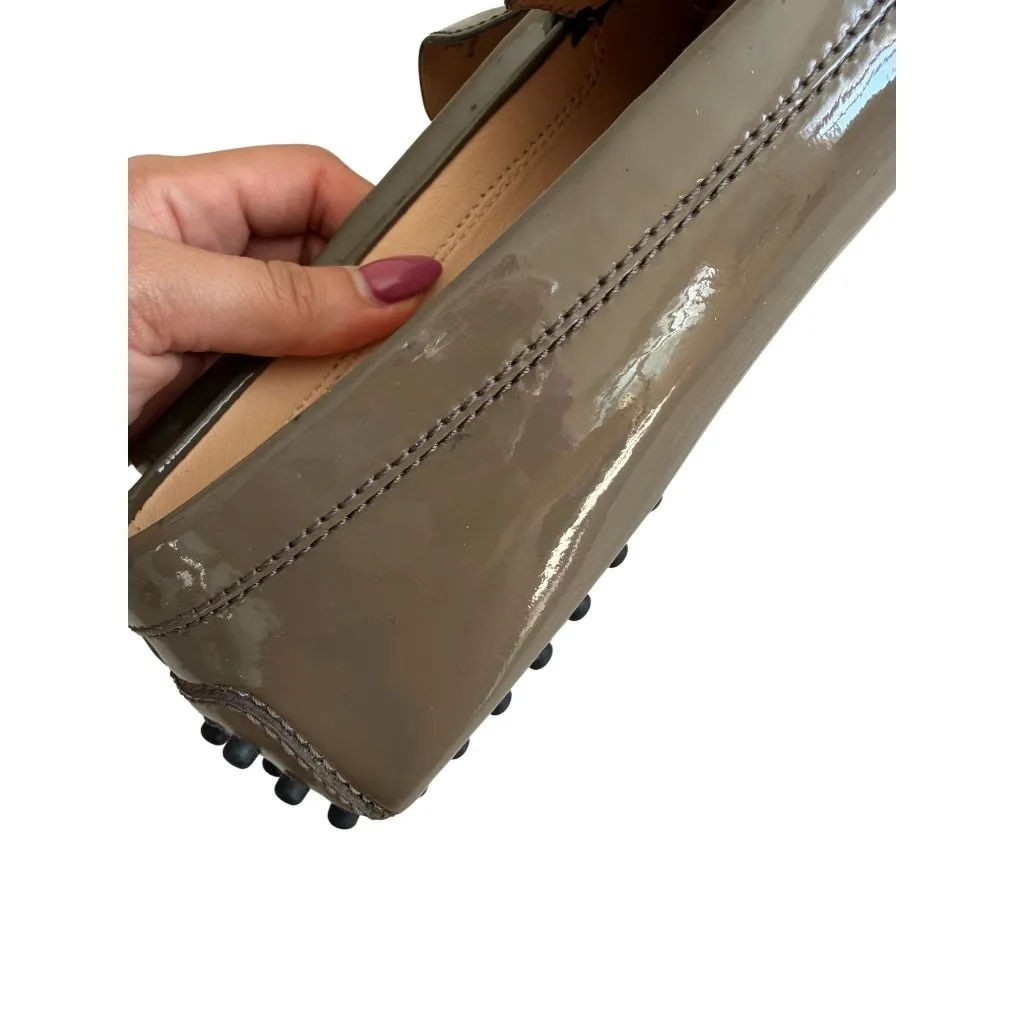 TODS Taupe Patent Leather Driving Loafers Flats Shoes Size 38 / US 8 Tan - Image 7