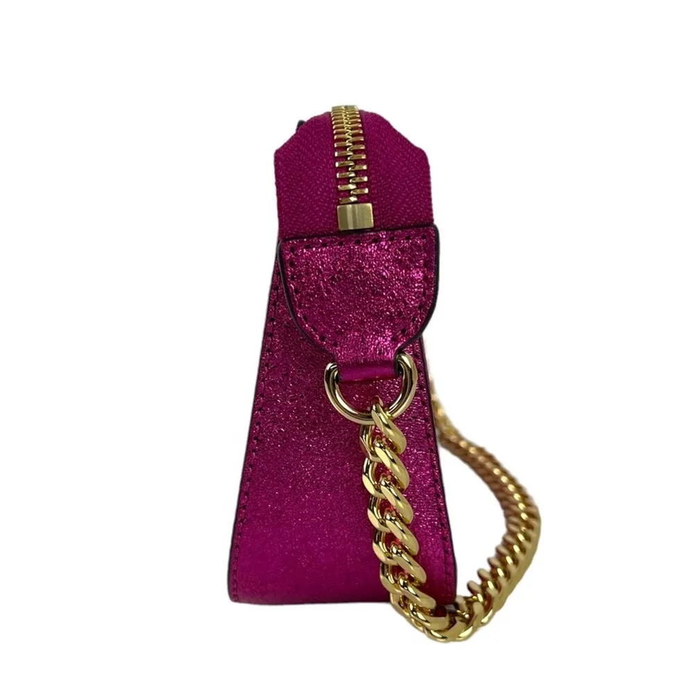 Michael Kors Jet Set Travel Metallic Hot Pink Gold Chain Pochette Bag Purse - Image 6