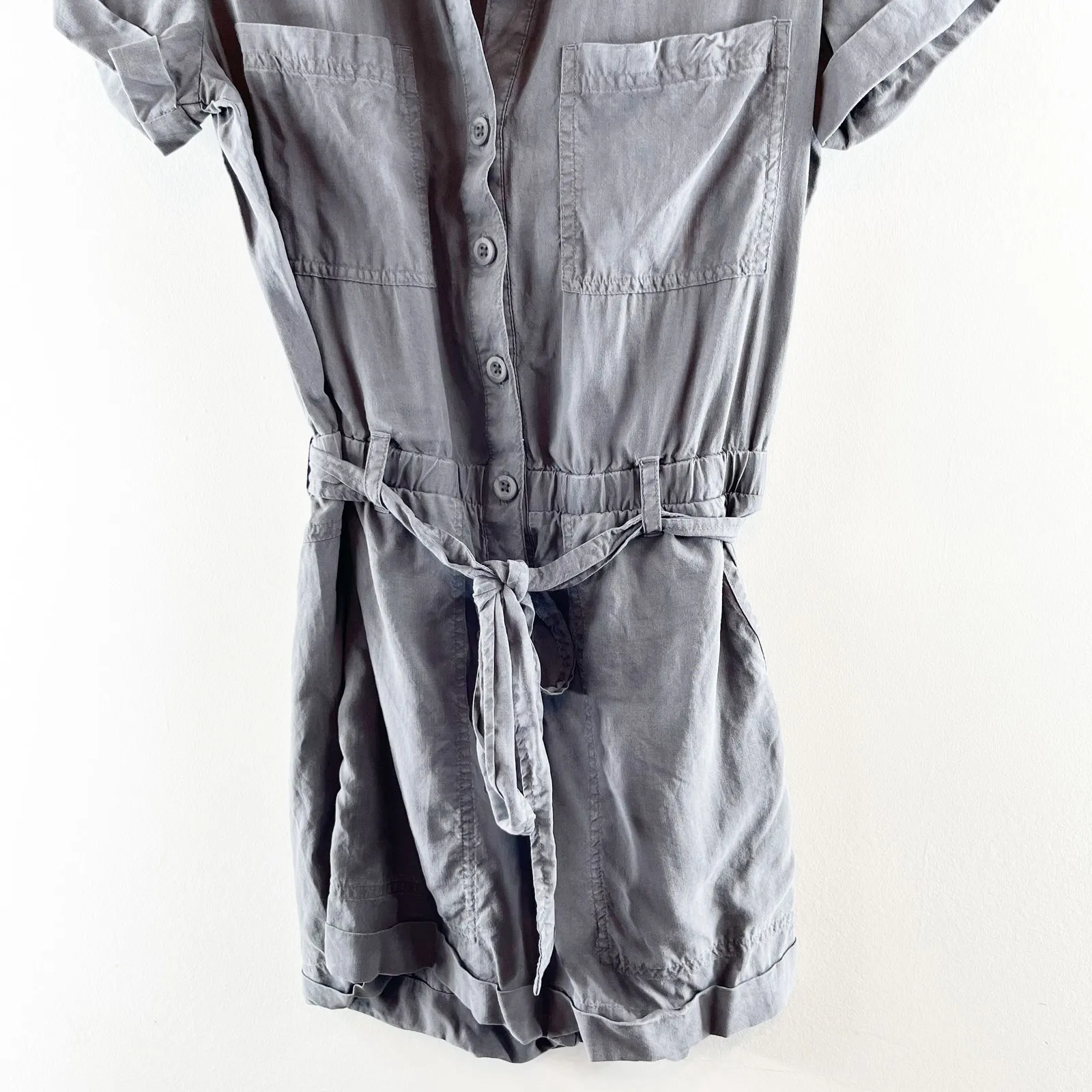 Cloth & Stone Tencel Lycocell Short Sleeve Belted Shorts Romper Gray XS - Image 10