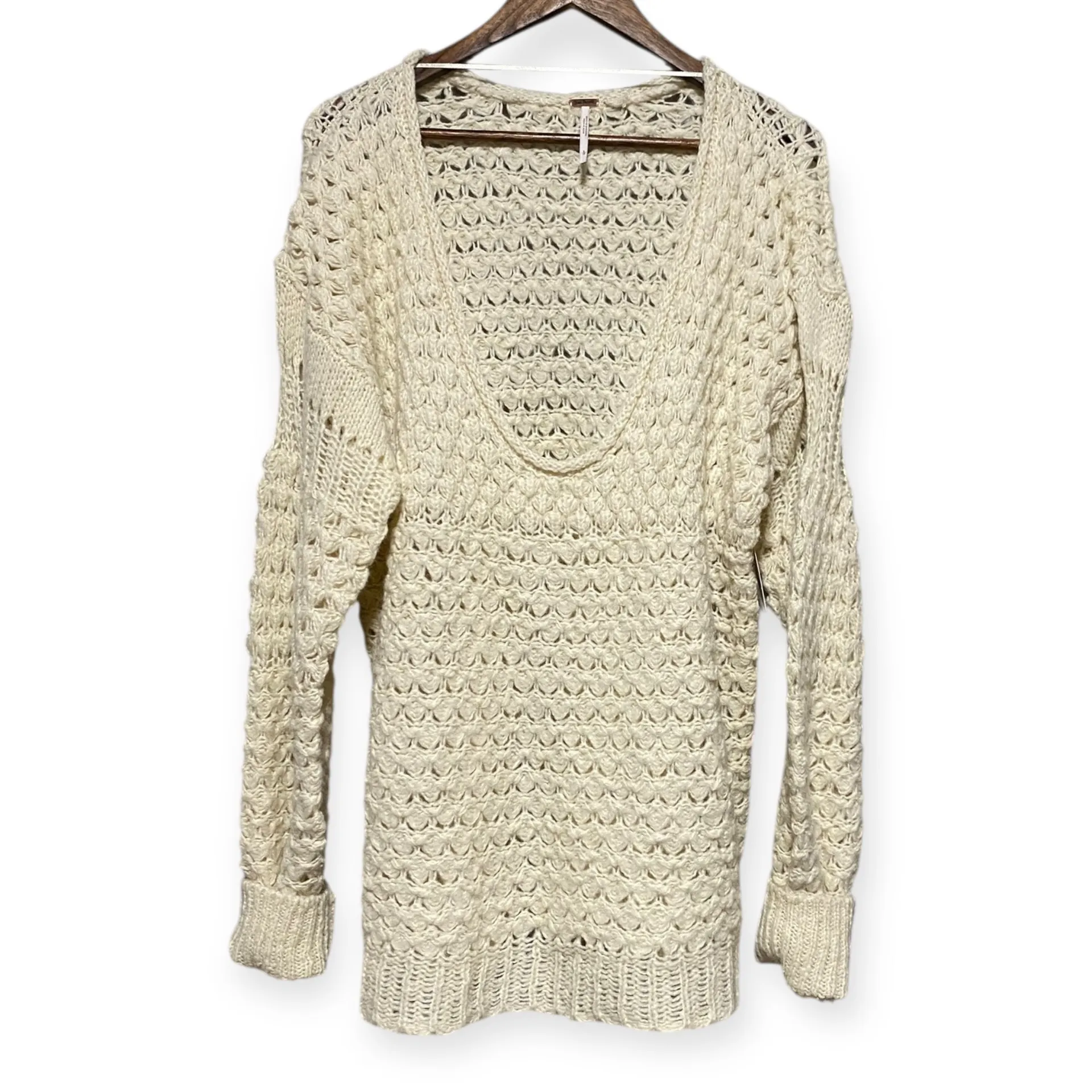 Free People Crashing Waves Knit Pullover Sweater Cream Size Large NWT - Image 4