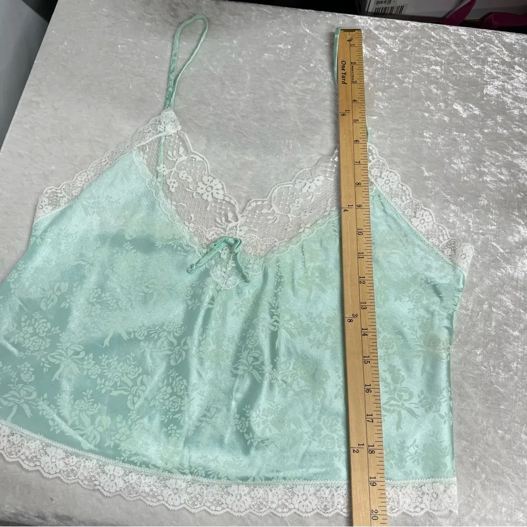 Vintage Mint Green Lace Cami Top nylon blend floral made in USA lingerie Size L - Image 10