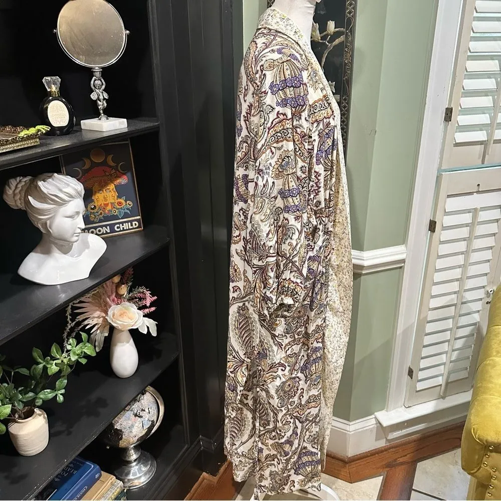 GiGio USA Boho Floral Paisley Kimono Duster Robe | Size Large Blue - Image 7