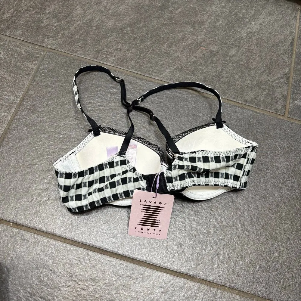 Savage X Fenty Black & White Gingham Remix Low Cut Balconette Bra 34B Padded Size undefined - Image 7