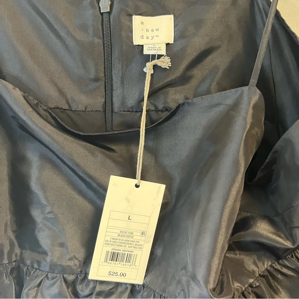 A New Day Black Puffy Tank Top Fun Going Out Shirt Sz L NWT Adjustable Straps - Image 4