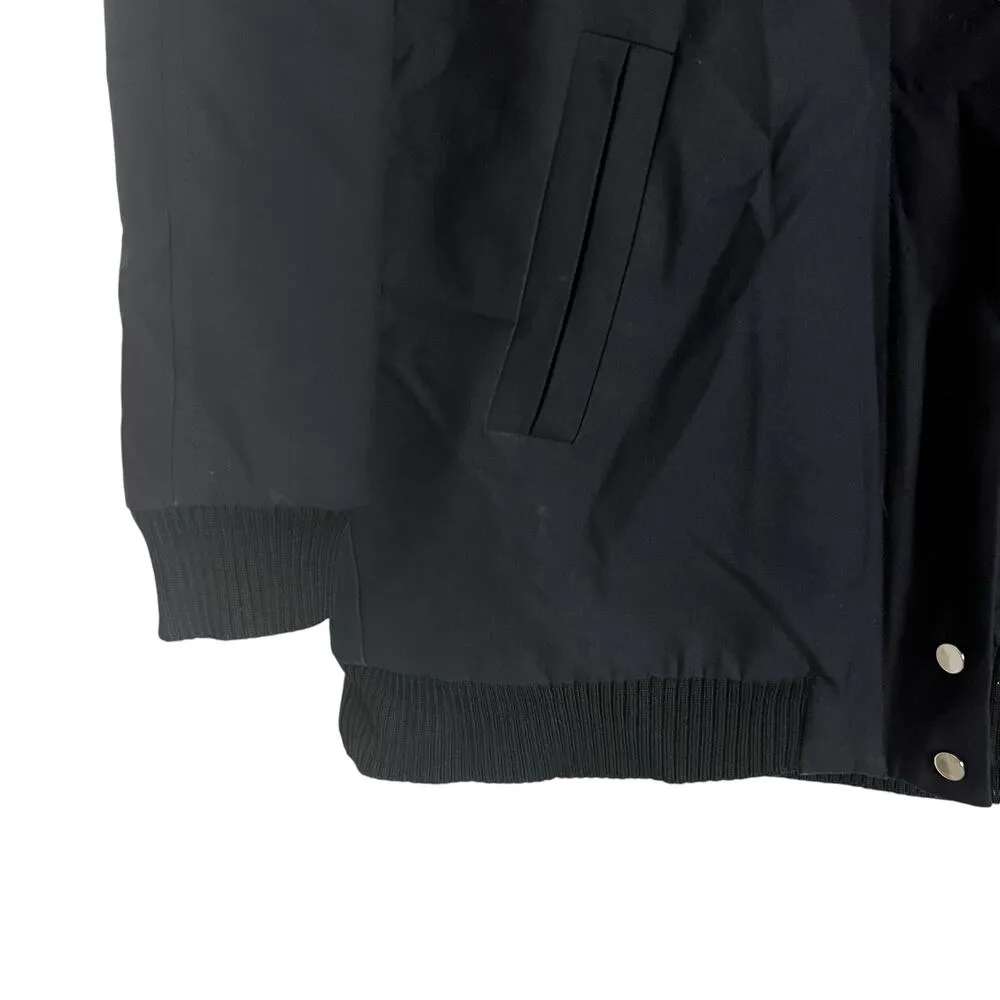 Maje Dark Blue Raccoon Fur Trim Hooded Sherpa Parka Coat Size Large - Image 5