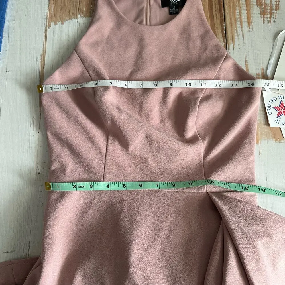 AQUA Formal Cascade Ruffle Mermaid Gown US 2 Rose Bridesmaid Prom Stretch - Image 7