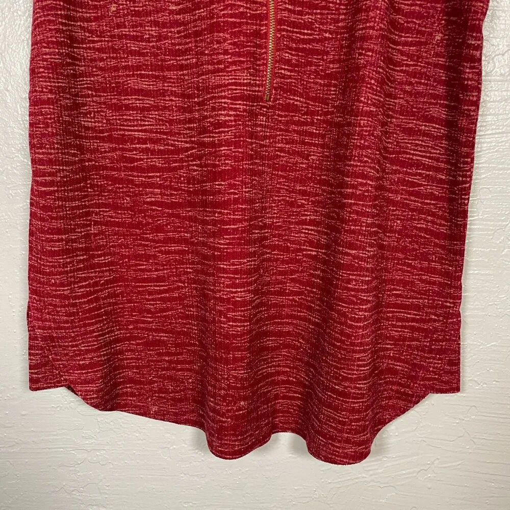 Lularoe Women M Red Beige Heather Rachael V Neck Zipper Tank Textured Knit - Image 2