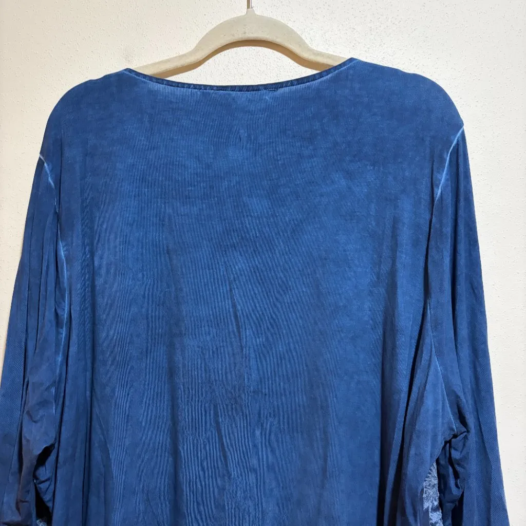 Soft Surroundings 3X Kimbra Embroidered Floral Blue Lace V Neck Roll Tab Top - Image 10