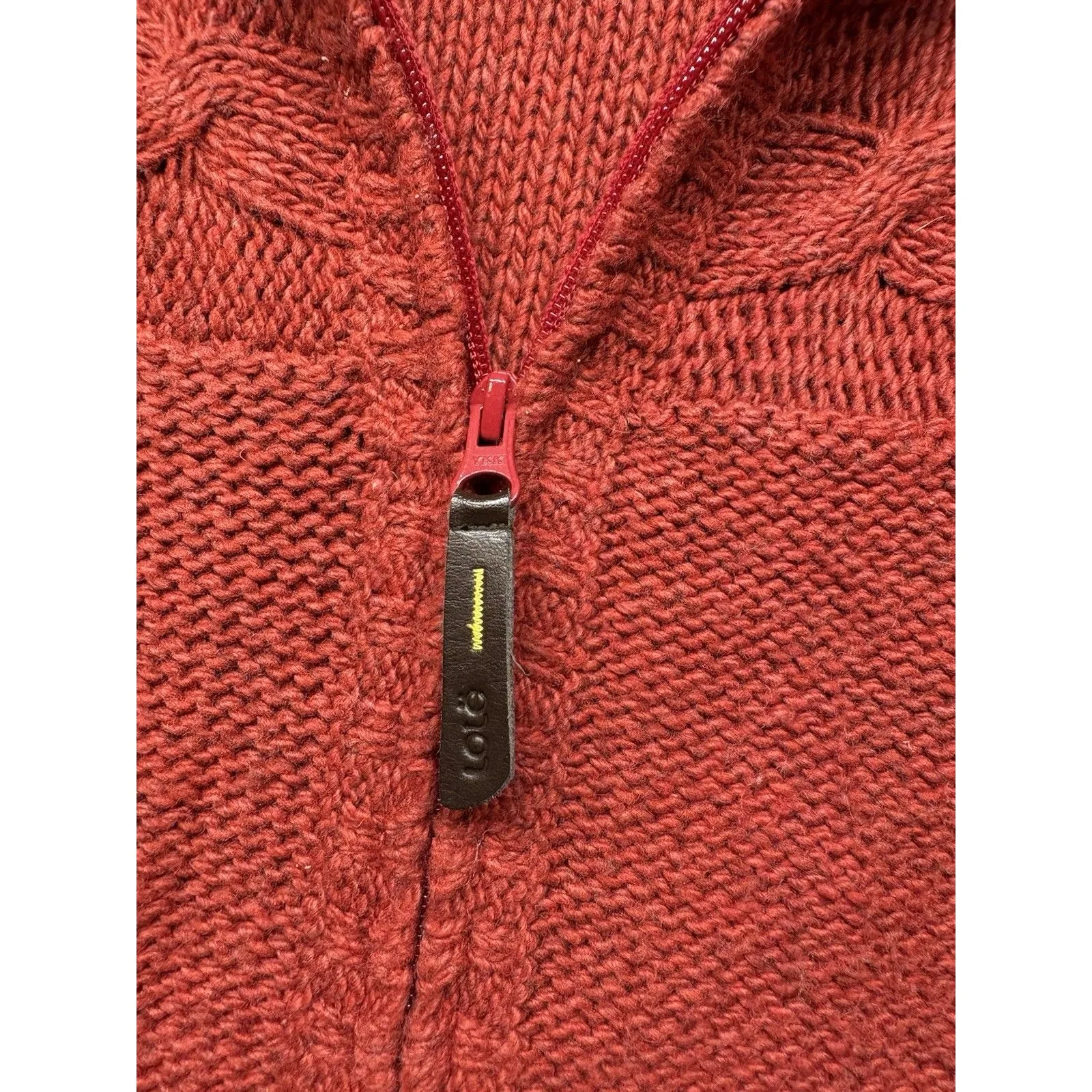 LOLE Womens Cable Knit Sweater Sz S Red Wool High Neck Long Sleeve Full Zip - Image 3