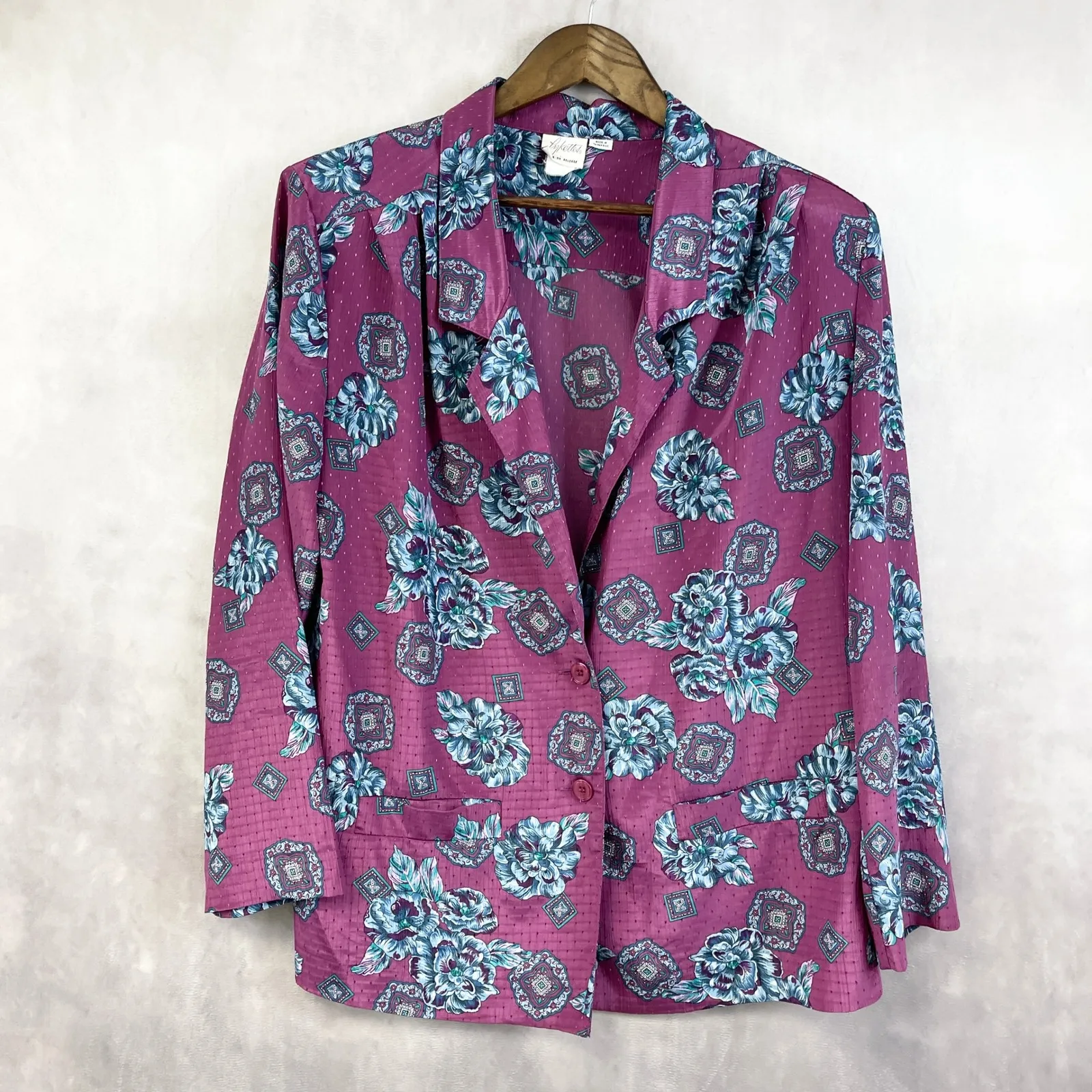 Vintage Pykettes Womens Two Piece Skirt Set Size 16 Floral 80s Floral Cottage Purple - Image 7