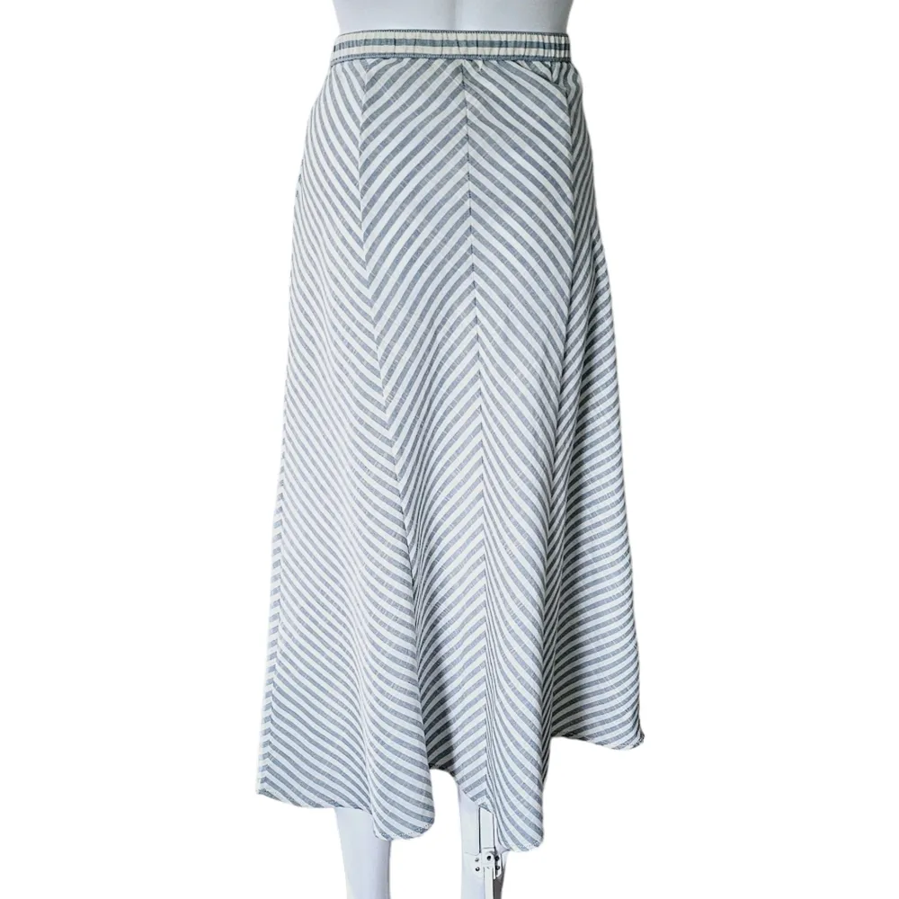 Max Studio Blue & White Diagonal Stripe Yarn Dye Button Front Skirt Size Medium - Image 5
