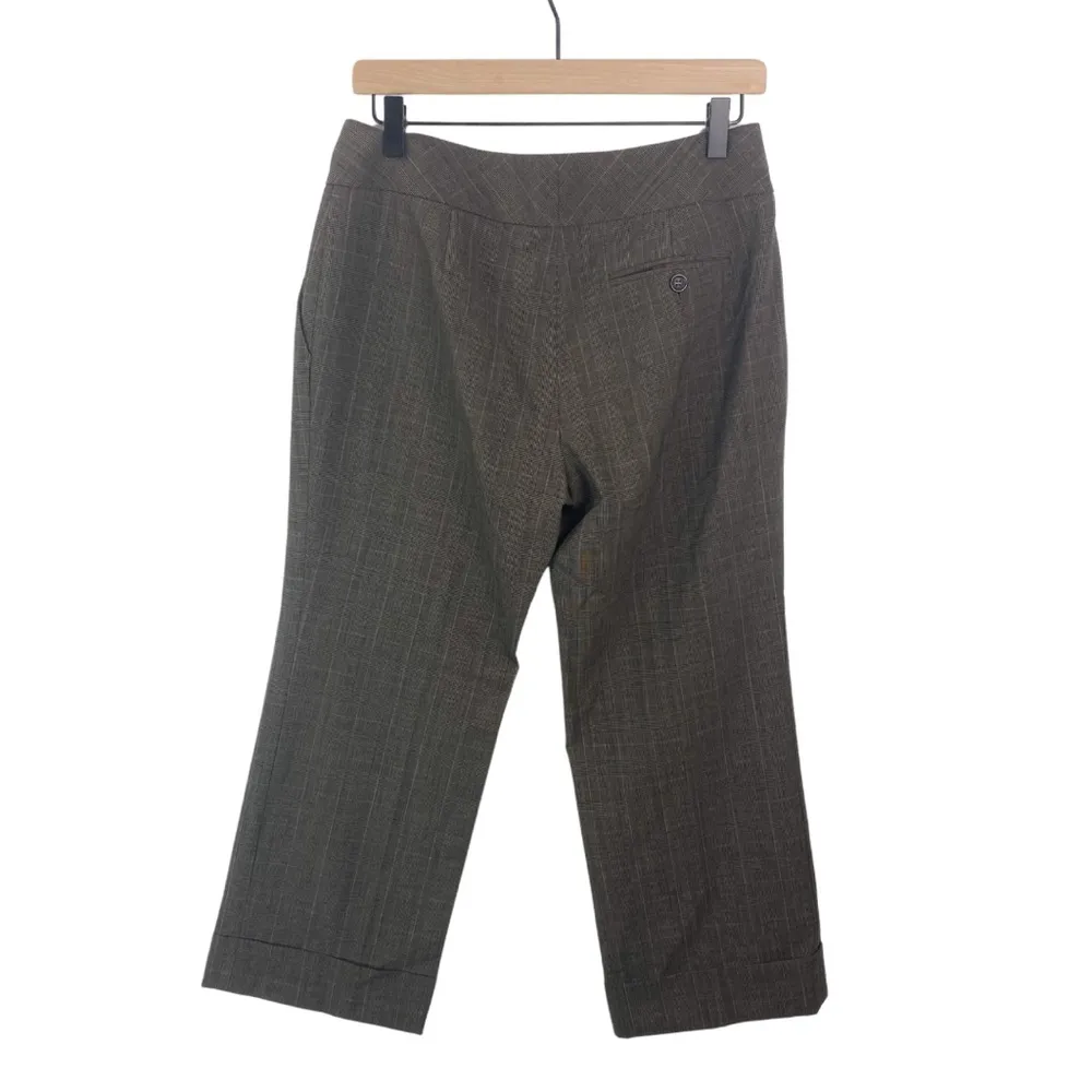 Ann Taylor Wool Glen Plaid Low Rise Cropped Cuffed Trouser Size 6 Taupe Plaid - Image 2